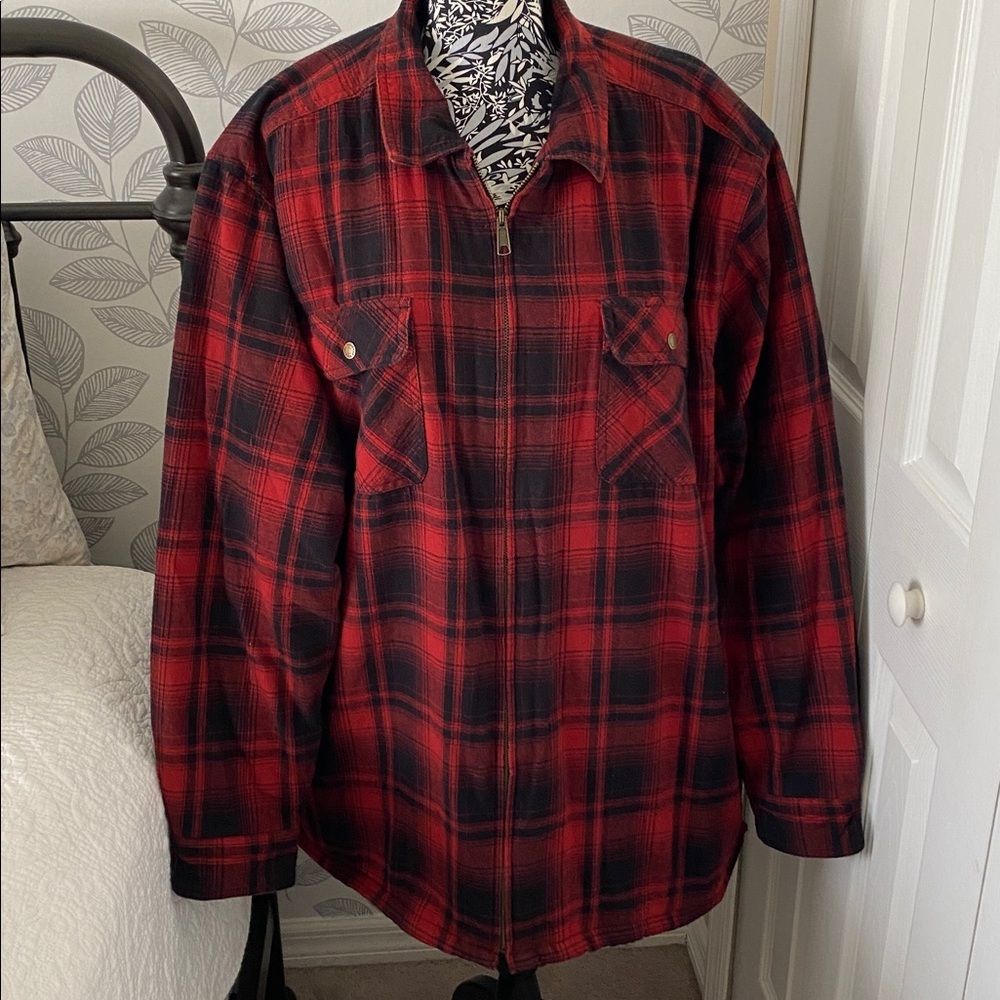 Men’s Wolverine Marshall Sherpa Lined Zip Shirt Jacket in red plaid